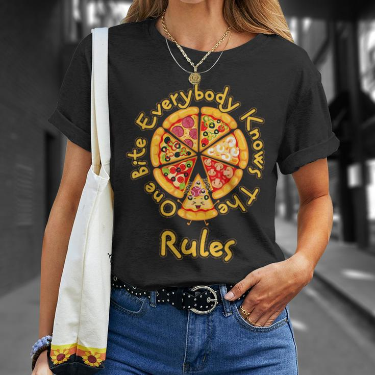 1 One Bite Everybody Knows Rules Pizza Food Lover T-Shirt Gifts for Her