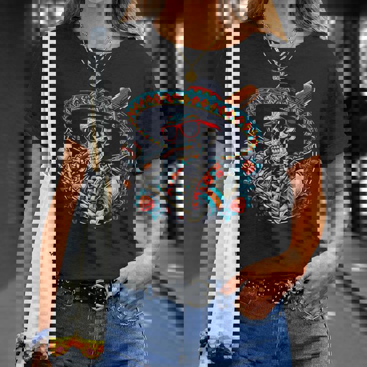 Baseball Skeleton Mexican Sombrero Cool Cinco De Mayo T-Shirt Gifts for Her