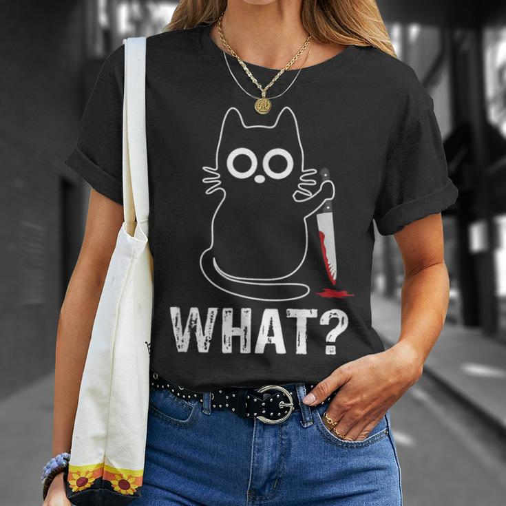 What Cat With Knife Graphic T-Shirt Gifts for Her