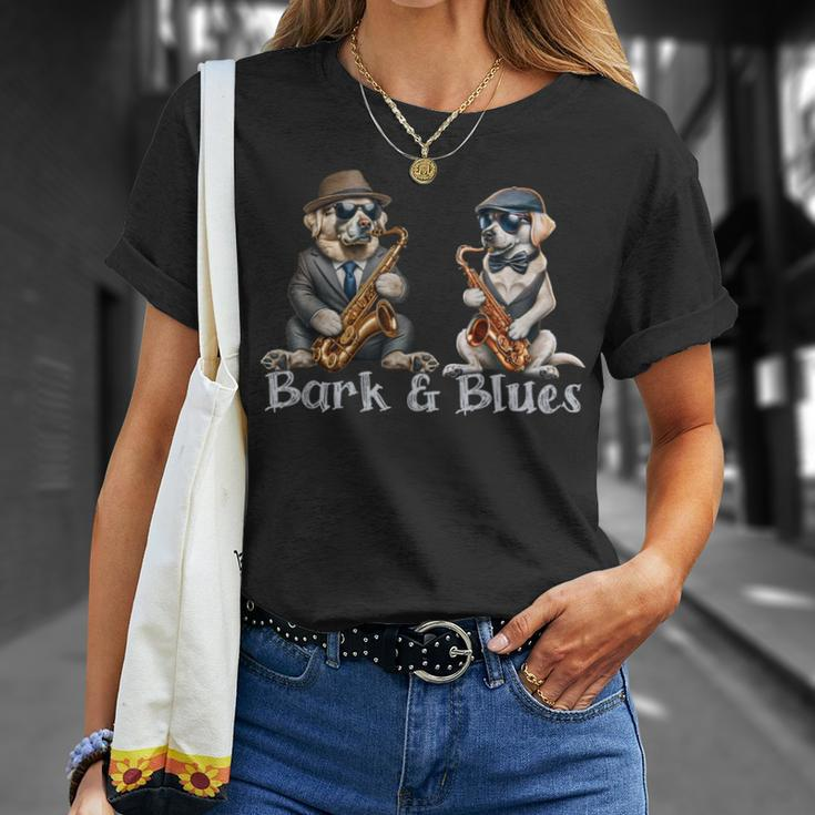 Dogs Playing Saxophone Barks And Blues Jazz Lover T-Shirt Gifts for Her