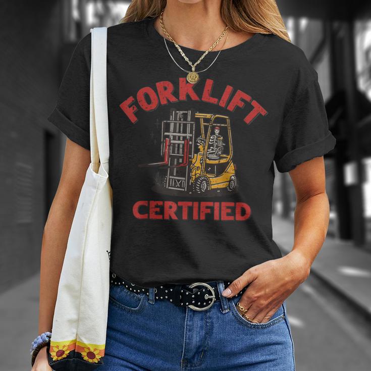 Forklifts Operator Forklift Certified Retro Skeleton T-Shirt Gifts for Her