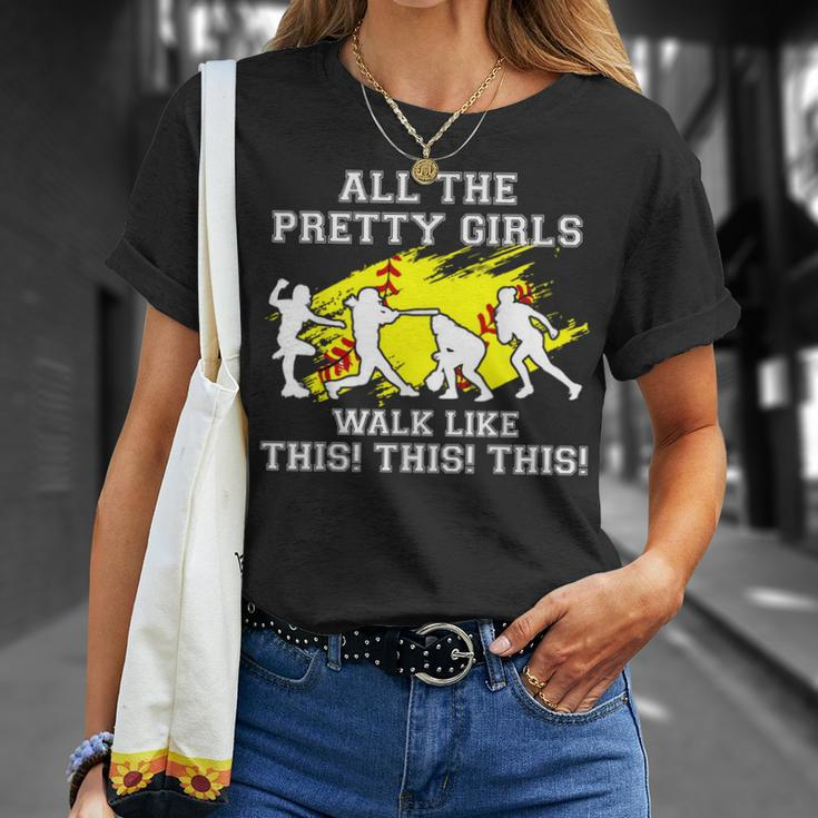 Girls Walk Like This Softball Pitcher N Youth Women T-Shirt Gifts for Her