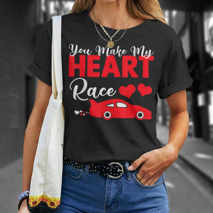 You Make My Heart Race Car Racer Valentine's Day T-Shirt Gifts for Her