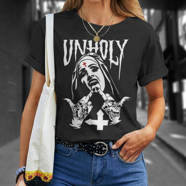 Horror Unholy Nun Occult Gothic Satanic Nun Tattoos T-Shirt Gifts for Her