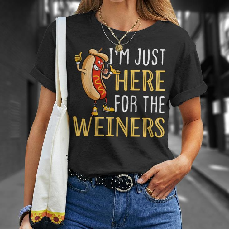 Hot Dog I'm Just Here For The Wieners Sausage T-Shirt Gifts for Her