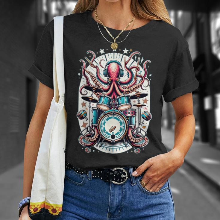 Octopus Playing Drums Drummer Music Lover Percussions T-Shirt Gifts for Her