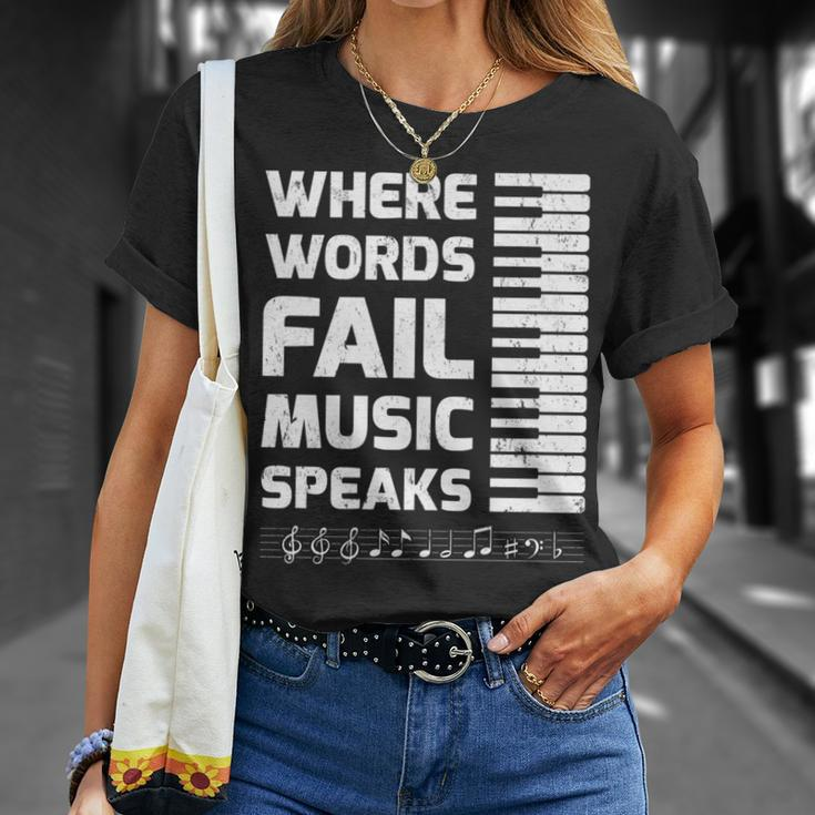 Piano Player Where Words Fail Music Speaks T-Shirt Gifts for Her