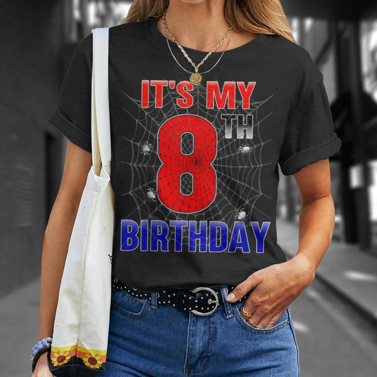 Spider Web 8 Year Old It's My 8Th Birthday Boy T-Shirt Gifts for Her