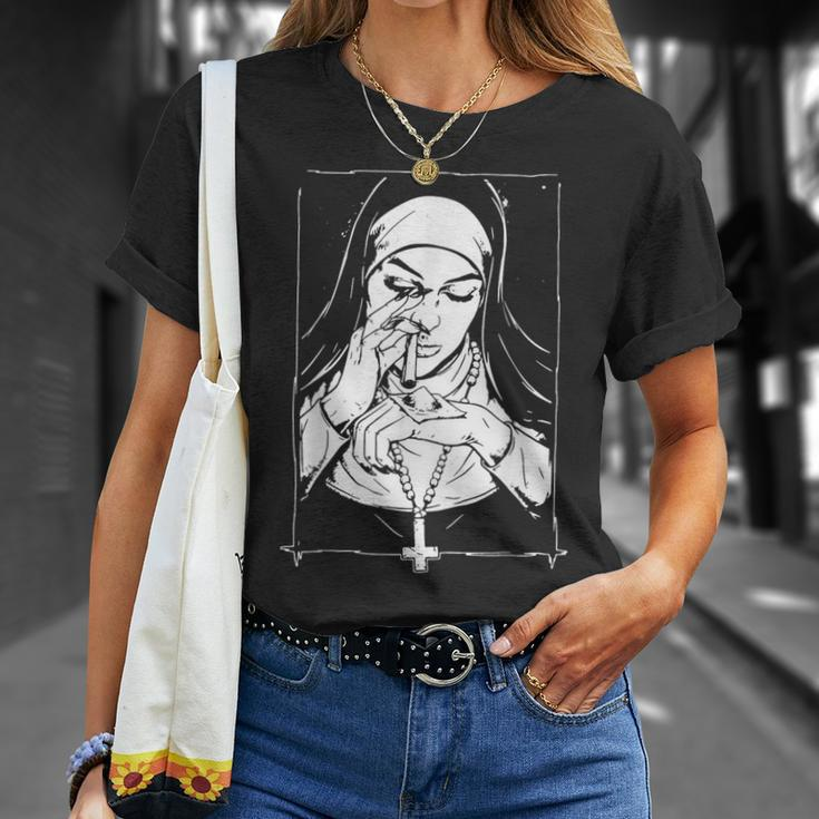 Unholy Drug Nun Costume Dark Satanic Essential Horror T-Shirt Gifts for Her