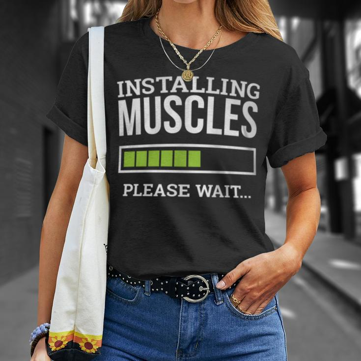 Workout Gym Installing Muscles Please Wait T-Shirt Gifts for Her