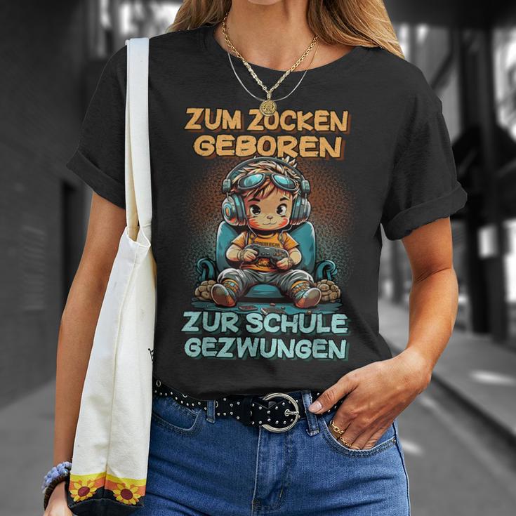 Gamer Computer Zum Zocken Geboren Zur Schule Zwungen T-Shirt Geschenke für Sie