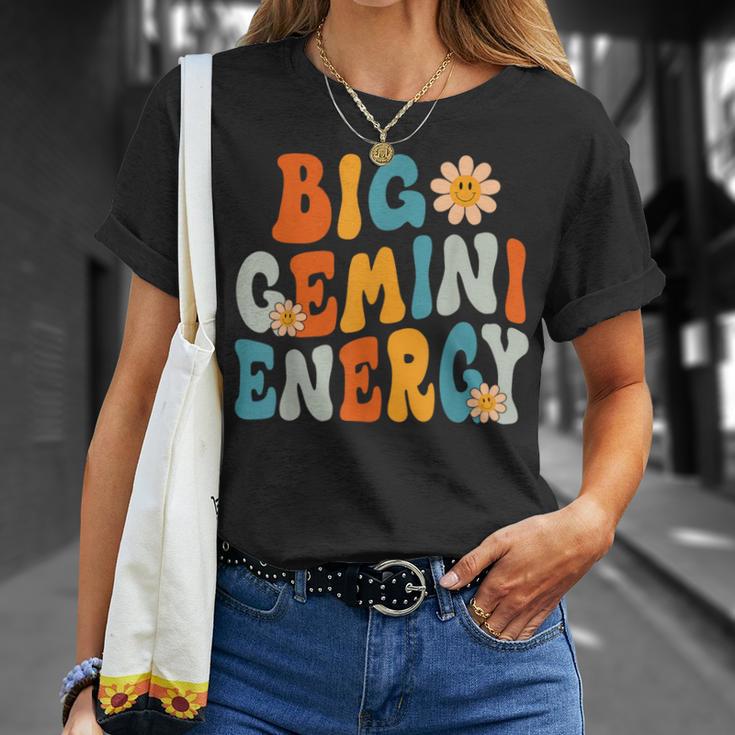 Gemini Big Energy Retro Smile Flower Zodiac Birthday Women T-Shirt Gifts for Her