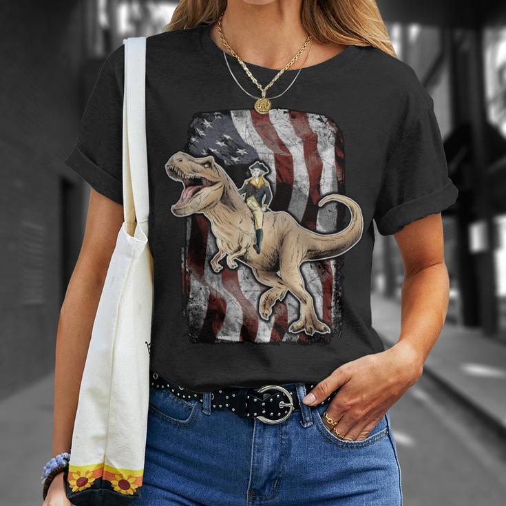 George Washington Riding T-Rex Dinosaur T-Shirt Gifts for Her