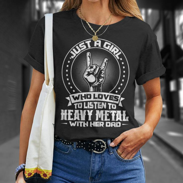 Girl Listens To Heavy Metal With Dad Heavy Metal T-Shirt Gifts for Her