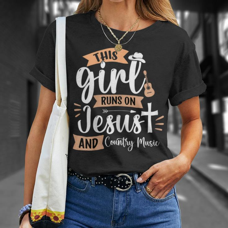 This Girl Runs On Jesus And Country Music Christian Girls T-Shirt Gifts for Her