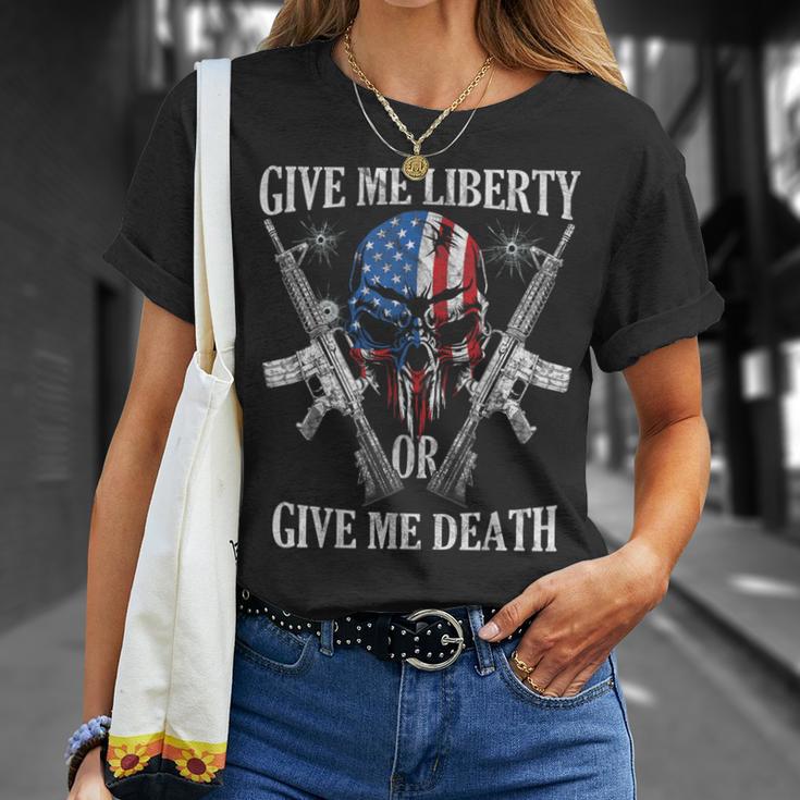 Give Me Liberty Or Give Me Death Skull Ar-15 American Flag T-Shirt Gifts for Her