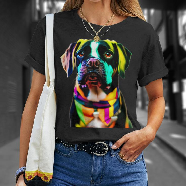 Glow In Style Black Dog Elegance With Colorful Flair Bright T-Shirt Gifts for Her