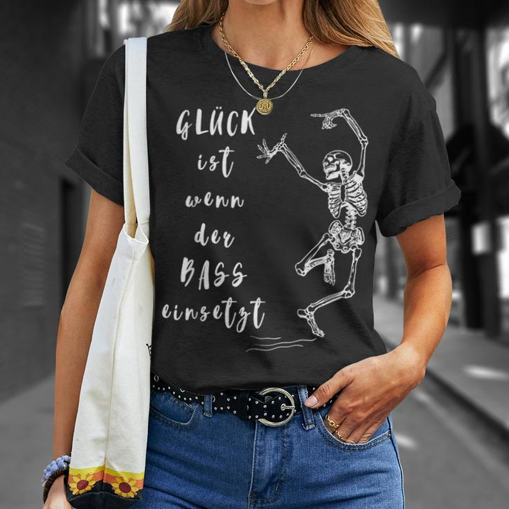 Glück Ist Wenn Der Bass Einsetzt Tanzendes Skelett T-Shirt Geschenke für Sie