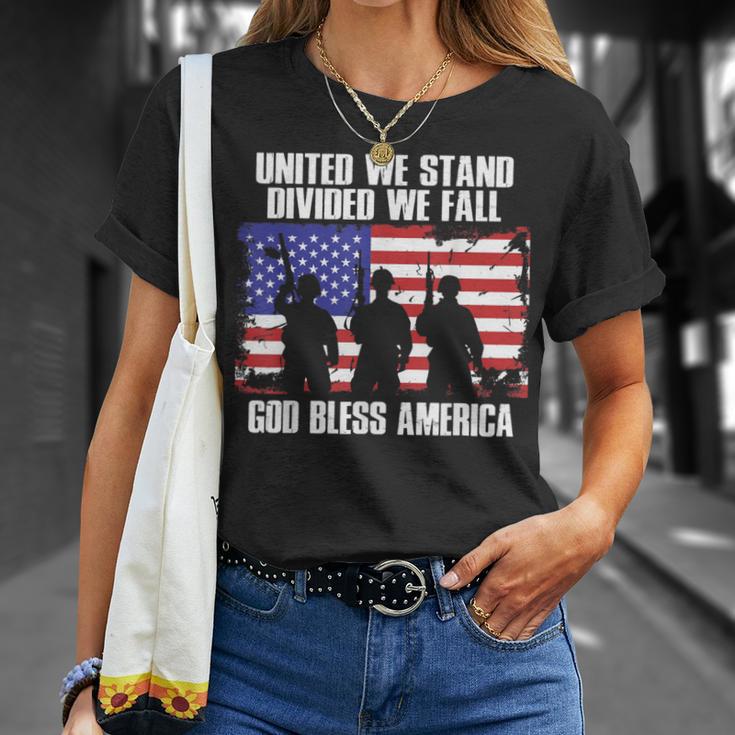 God Bless America United We Stand Divided We Fall T-Shirt Gifts for Her