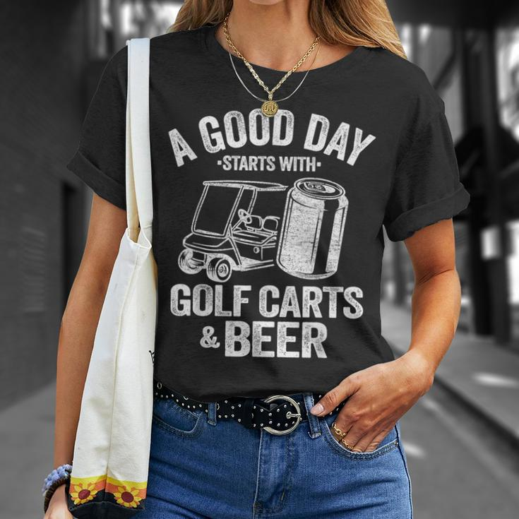 A Good Day Starts With Golf Carts And Beer Golfing T-Shirt Gifts for Her