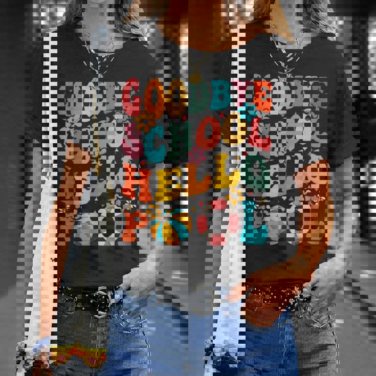 Goodbye School Hello Pool Summer Groovy Last Day Of School T-Shirt Gifts for Her