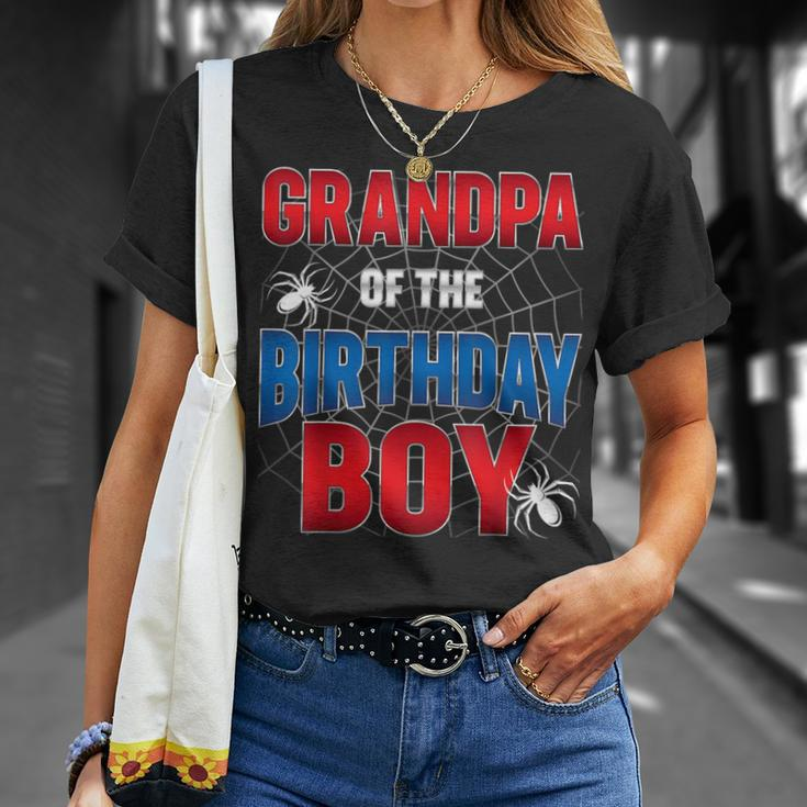 Grandpa Of Birthday Boy Costume Spider Web Birthday Party T-Shirt Gifts for Her