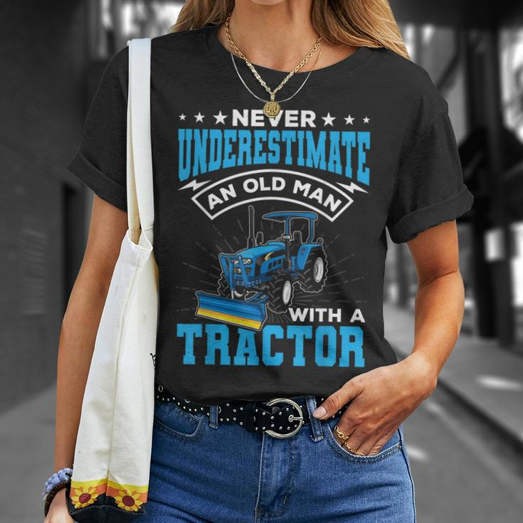Grandpa Never Underestimate An Old Man With A Tractor T-Shirt Gifts for Her