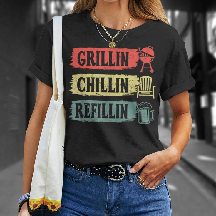 Grillin Chillin Refillin Bbq Beer Dad Husband Fathers Day T-Shirt Gifts for Her