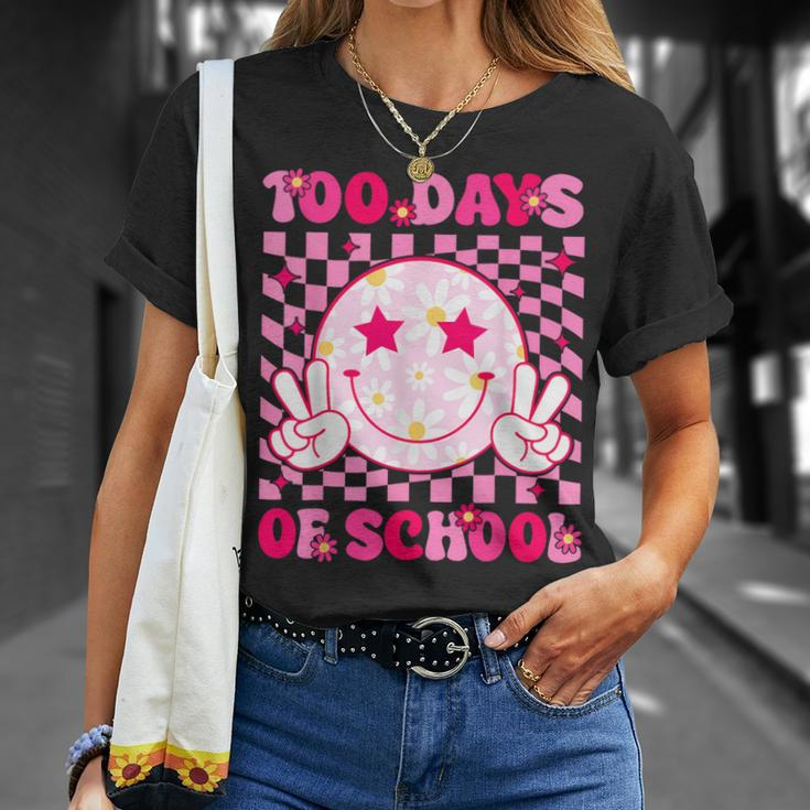 Groovy 100 Days Of School Pink Smile Face Ns Girls Womens T-Shirt Gifts for Her