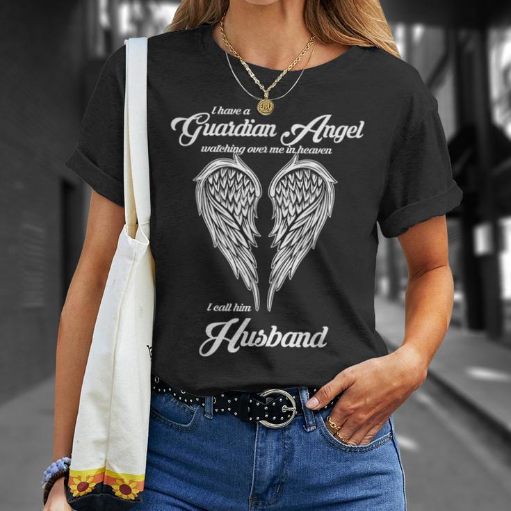 I Have A Guardian Angel In Heaven I Call Him Husband T-Shirt Gifts for Her