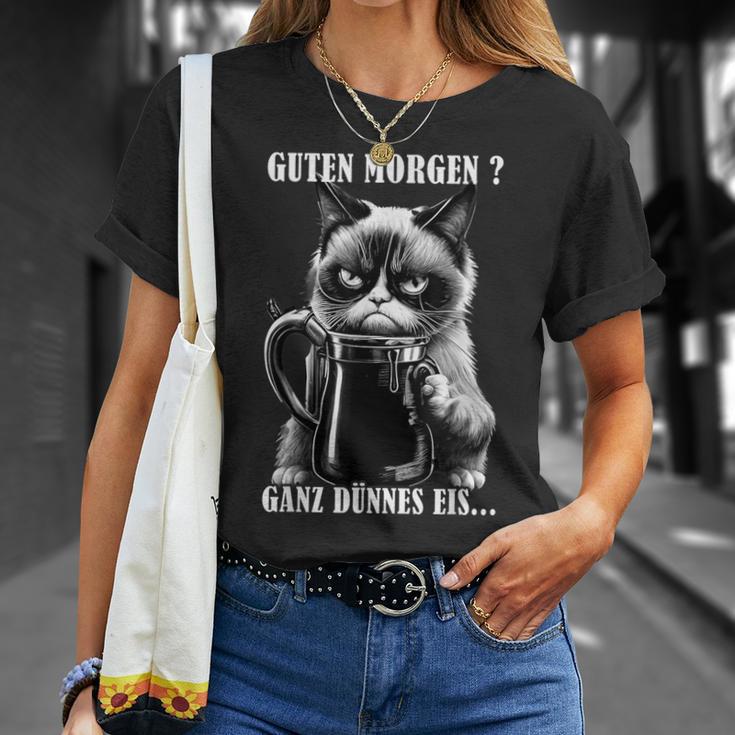 Guten Morgen Ganz Thin Eis German Language Cat Kaffee Black T-Shirt Geschenke für Sie