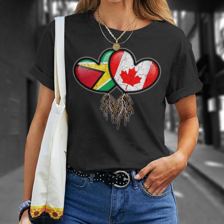 Guyanese Canadian Flags Inside Hearts With Roots T-Shirt Gifts for Her