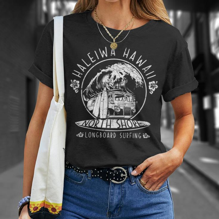 Haleiwa Hawaii Surfer North Shore Oahu Longboard Surfing T-Shirt Gifts for Her