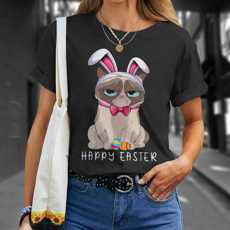 Happy Easter Bunny Pajama Dress Cat Grumpy Rabbit Ears T-Shirt Gifts for Her