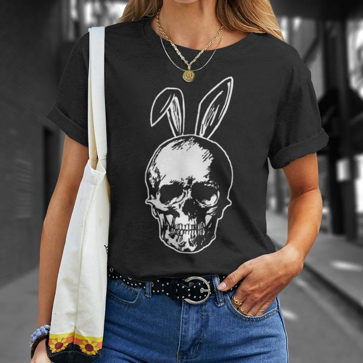 Happy Easter Skull With Bunny Ears Ironic T-Shirt Gifts for Her