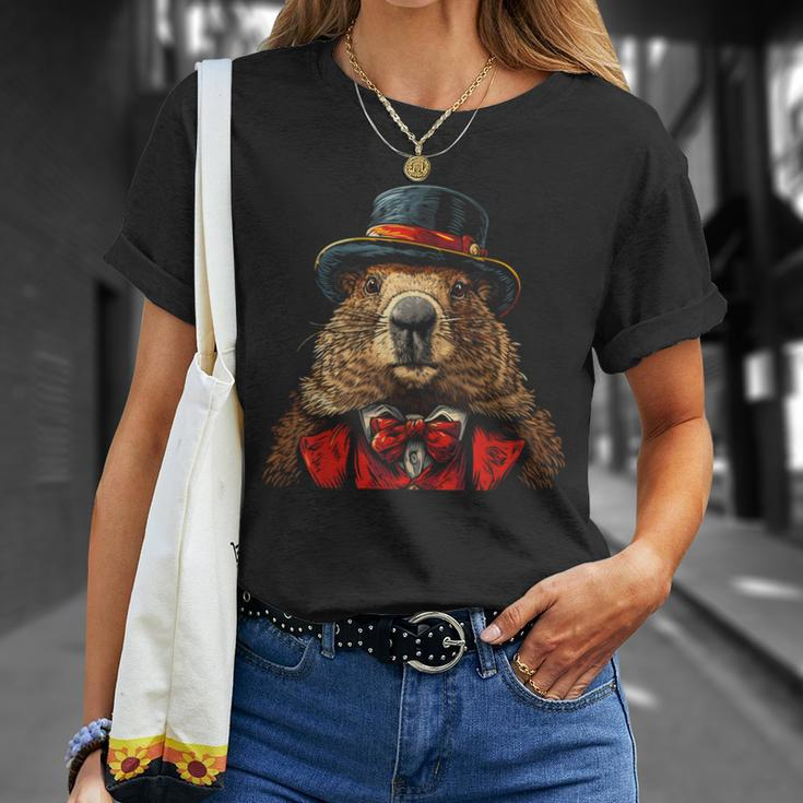 Happy Groundhog Day Ground Hog With Hat Animal Lover T-Shirt Gifts for Her