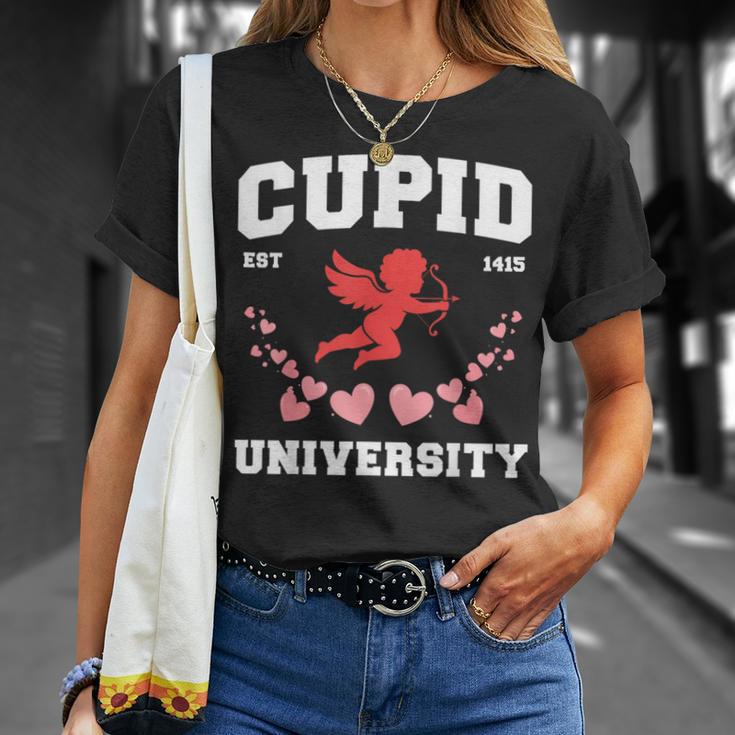 Happy Valentines Day Cupid University Pink Hearts Women T-Shirt Gifts for Her