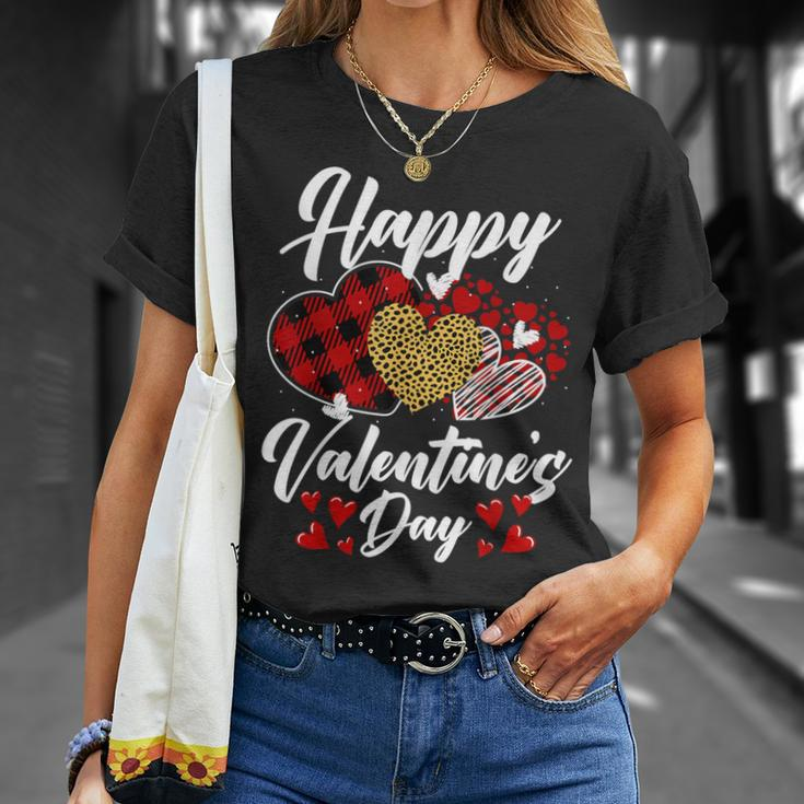 Happy Valentine's Day Hearts With Leopard Plaid Valentine T-Shirt Gifts for Her