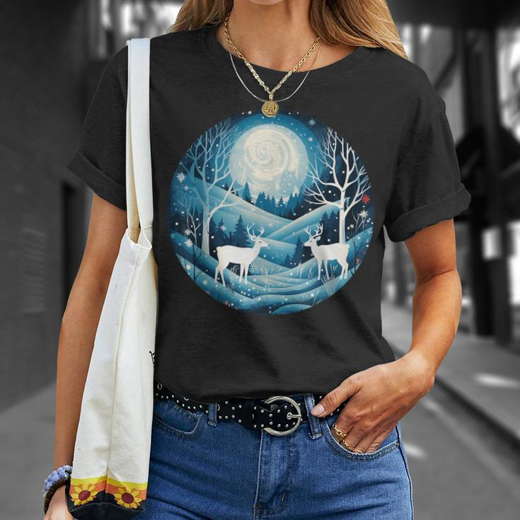 Happy Winter Scenery At Night With Animals And Snow Costume T-Shirt Gifts for Her