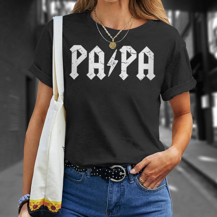 Hard Rock Dad Papa Lightning Bolt Mit-Ausschnitt T-Shirt Geschenke für Sie