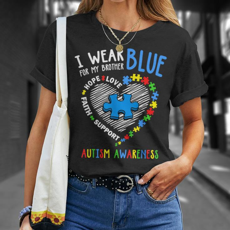 Heart I Wear Blue For My Brother Autism Awareness Month T-Shirt Gifts for Her