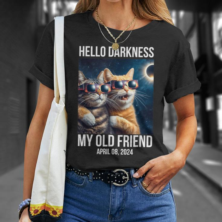 Hello Darkness My Old Friend Solar Eclipse April 08 2024 Cat T-Shirt Gifts for Her