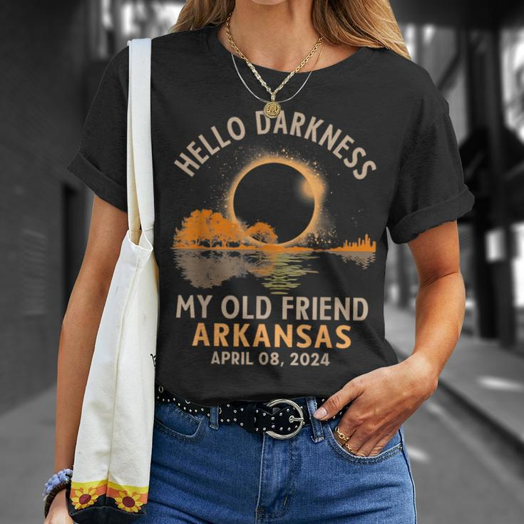 Hello Darkness My Old Friend Total Eclipse 2024 Arkansas T-Shirt Gifts for Her