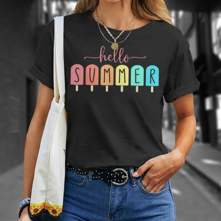 Hello Summer Cool Colorful Popsicle Graphic T-Shirt Gifts for Her
