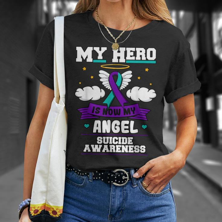 My Hero Is Now My Angel Suicide Purple Turquoise Semicolon T-Shirt Gifts for Her