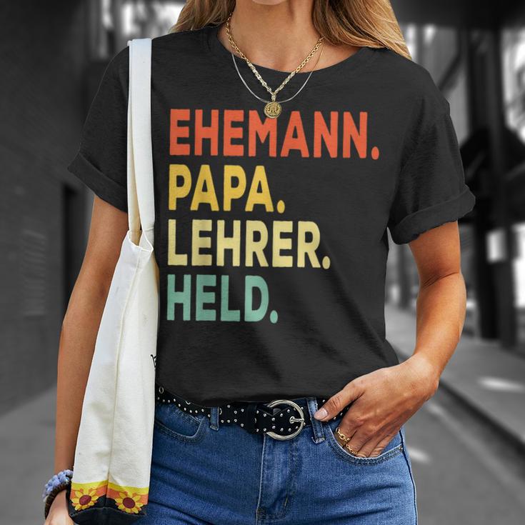 Herren Ehemann Papa Lehrer Held Retro-Jahrgangatertag T-Shirt Geschenke für Sie