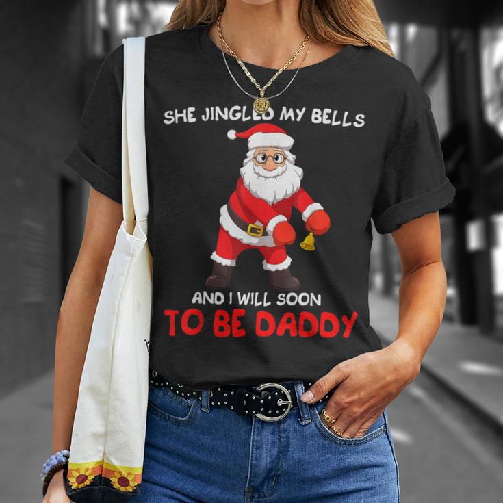 Herren Weihnachten Weihnachtsmann Sie Klingelte Meine Glocken Bald Um Papa Zu Sein T-Shirt Geschenke für Sie