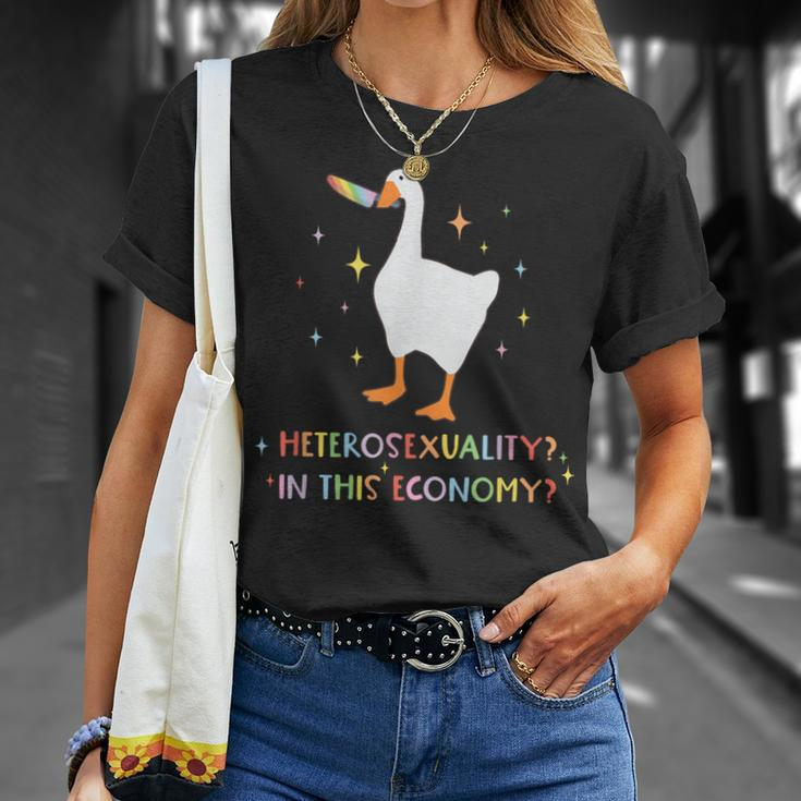 Heterosexuality In This Economy Lgbt Pride Goose Rainbow T-Shirt Gifts for Her