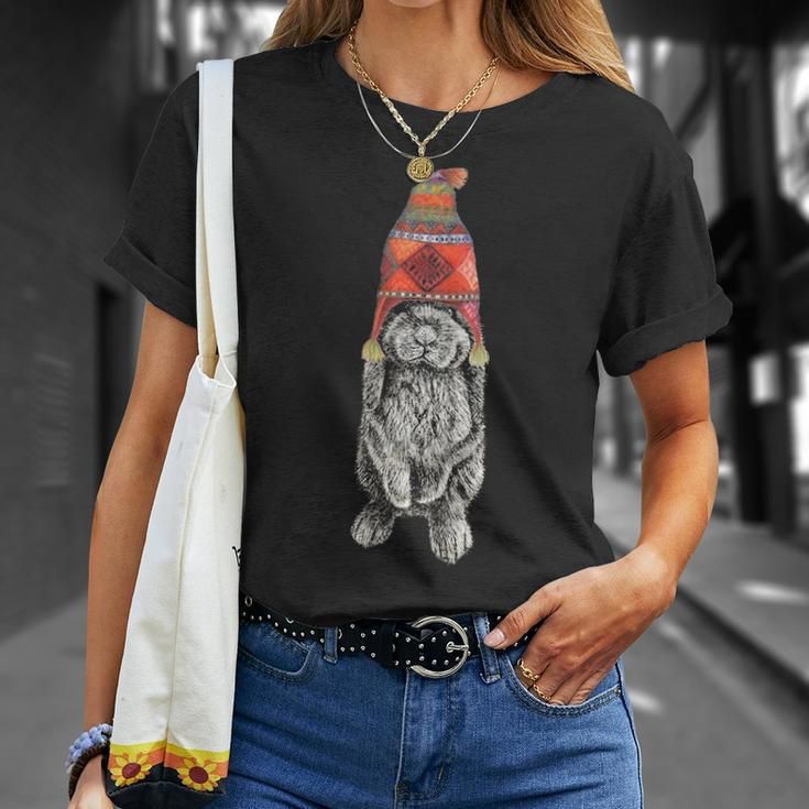 Hipster Lop Eared Bunny Rabbit Wearing Winter Peruvian Hat T-Shirt Gifts for Her