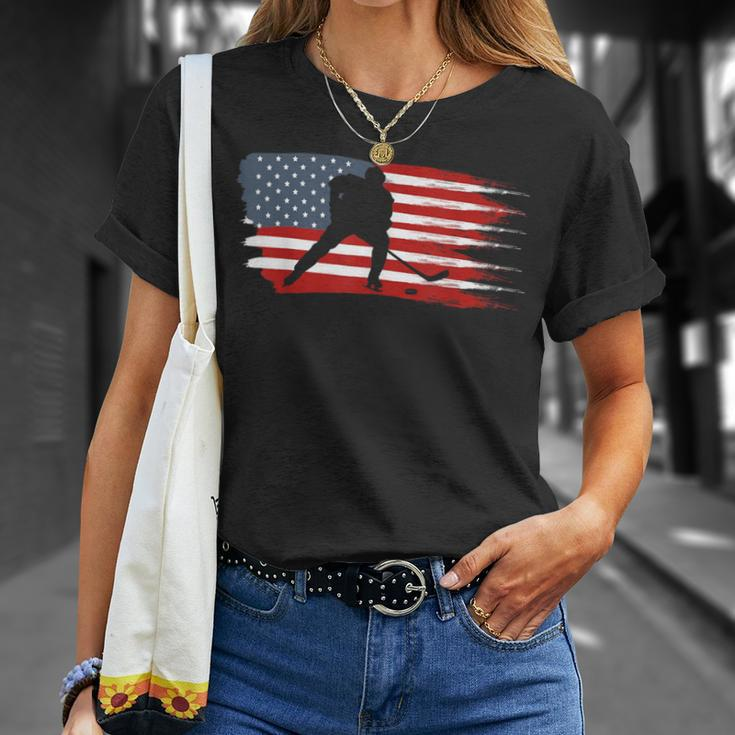 Hockey Usa Flag American Flag Patriotic Ice Hockey T-Shirt Gifts for Her